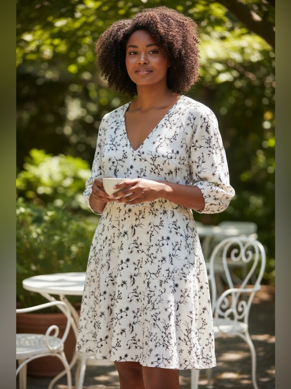 Universal Thread White Dress with Black Floral Print